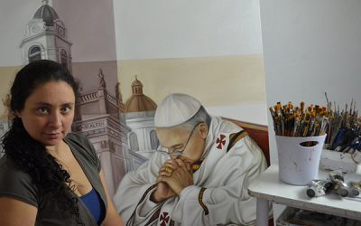 Desde el fin del mundo traen a Querétaro al Papa Francisco en pintura